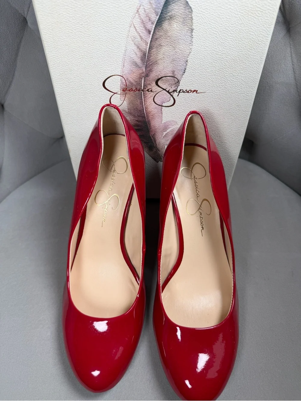 Y2K Jessica Simpson Red Patent Leather Wedge Pumps with Original Box